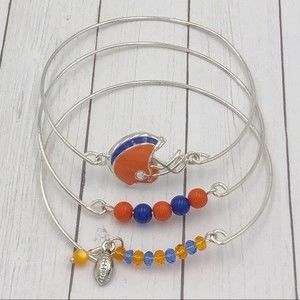 🌼 Set 3 Orange & Blue Football Bangle Bracelets